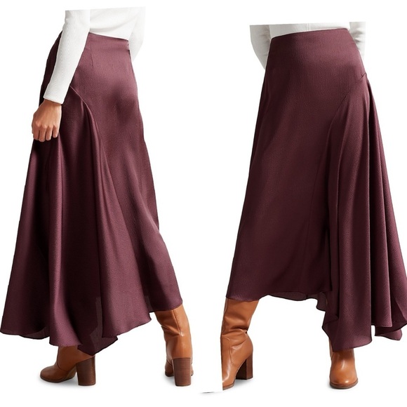 Ted Baker Terra Asymmetric Midaxi MIDI High Low Silky Skirt  Size Medium US 6 - Picture 3 of 10